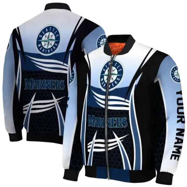 customized seattle mariners mesh effect navy blue black bomber jacket fashion forward