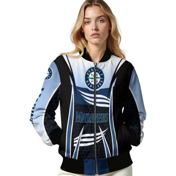 customized seattle mariners mesh effect navy blue black bomber jacket latest model