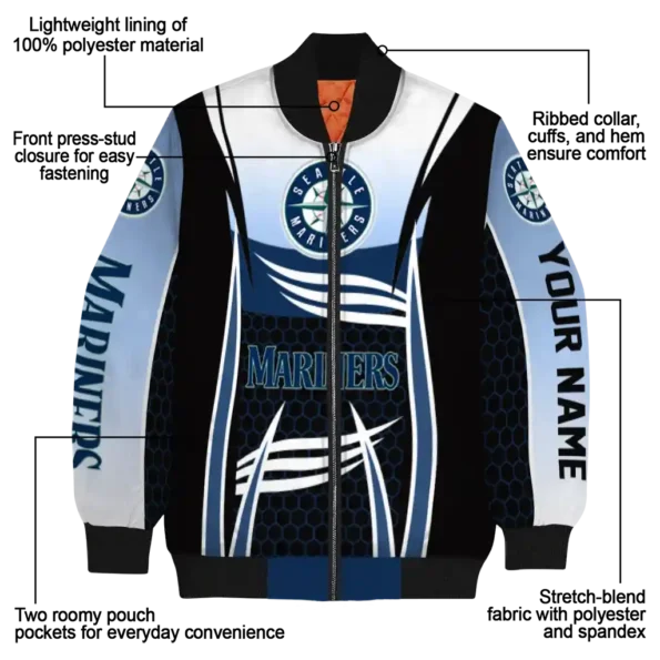 customized seattle mariners mesh effect navy blue black bomber jacket new arrival