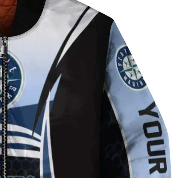 customized seattle mariners mesh effect navy blue black bomber jacket premium grade