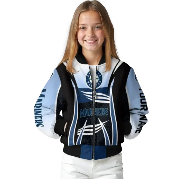 customized seattle mariners mesh effect navy blue black bomber jacket top rated
