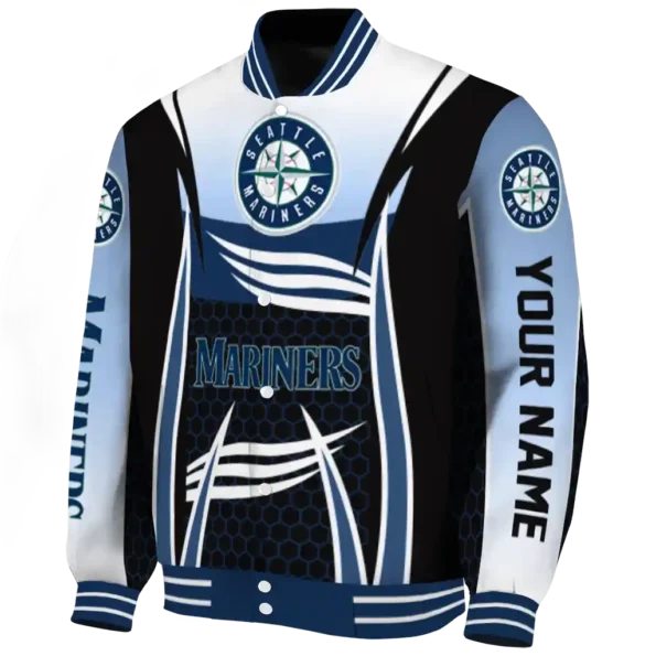 customized seattle mariners mesh effect navy blue black varsity jacket best selling