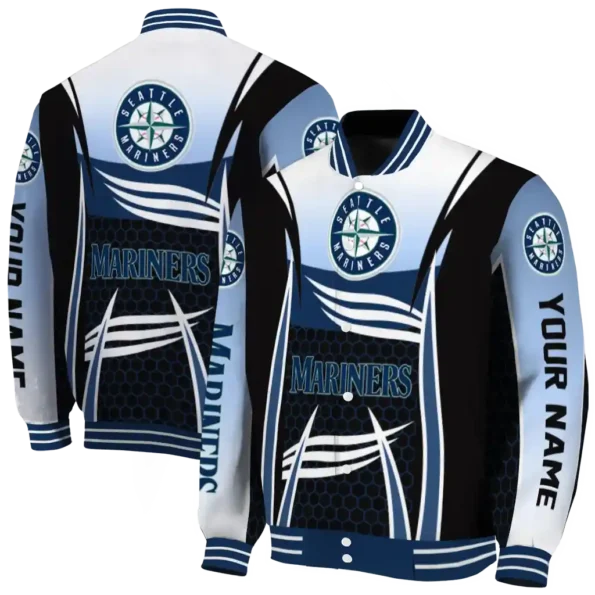 customized seattle mariners mesh effect navy blue black varsity jacket fashion forward