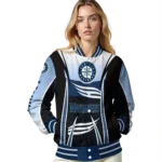 customized seattle mariners mesh effect navy blue black varsity jacket best selling