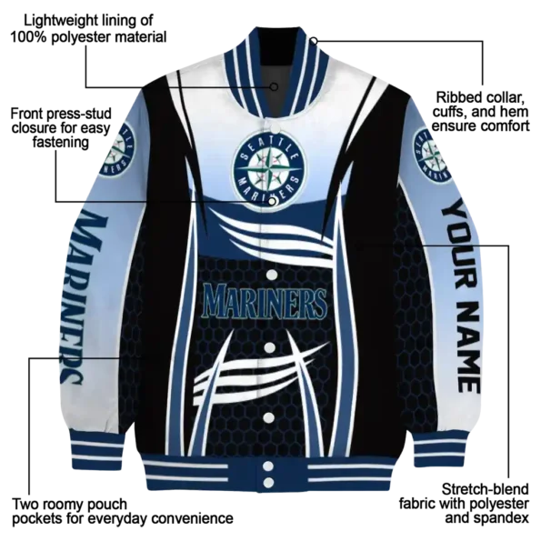 customized seattle mariners mesh effect navy blue black varsity jacket new arrival