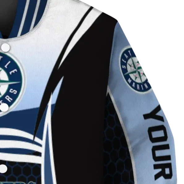 customized seattle mariners mesh effect navy blue black varsity jacket premium grade