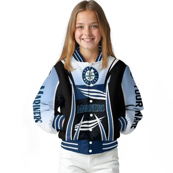 customized seattle mariners mesh effect navy blue black varsity jacket top rated