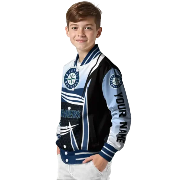 customized seattle mariners mesh effect navy blue black varsity jacket trendy
