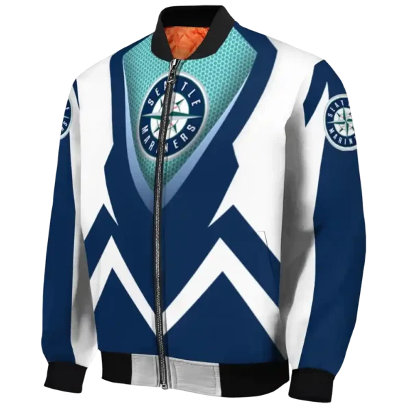 customized seattle mariners v stripes navy blue white bomber jacket best selling