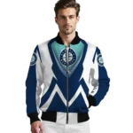 customized seattle mariners v stripes navy blue white bomber jacket best selling