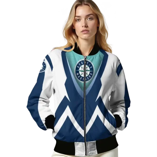 customized seattle mariners v stripes navy blue white bomber jacket latest model
