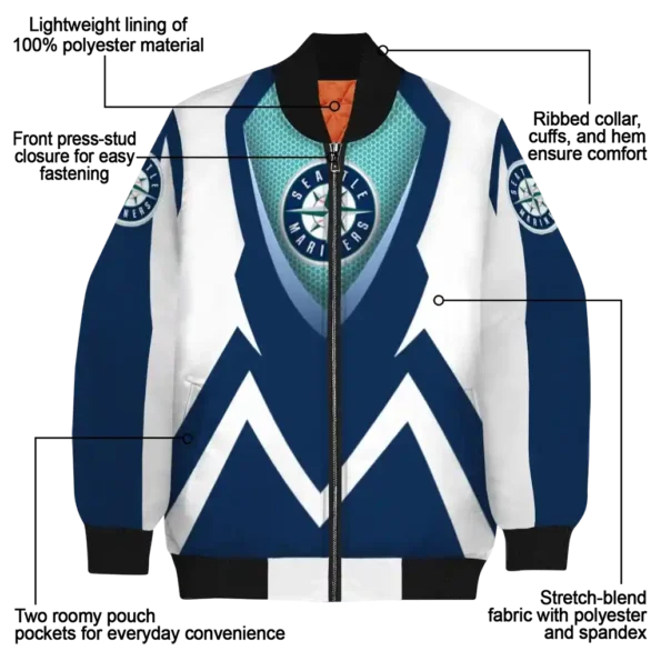 customized seattle mariners v stripes navy blue white bomber jacket new arrival
