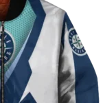 customized seattle mariners v stripes navy blue white bomber jacket best selling