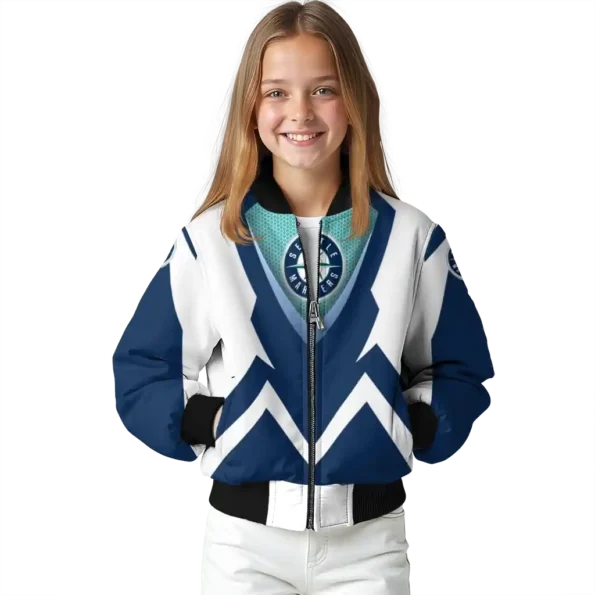 customized seattle mariners v stripes navy blue white bomber jacket top rated