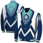 customized seattle mariners v stripes navy blue white varsity jacket best selling