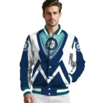 customized seattle mariners v stripes navy blue white varsity jacket best selling