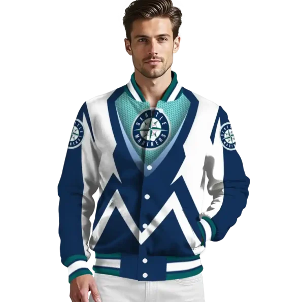 customized seattle mariners v stripes navy blue white varsity jacket high quality