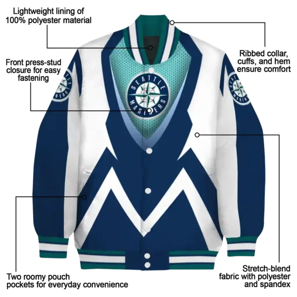 customized seattle mariners v stripes navy blue white varsity jacket new arrival