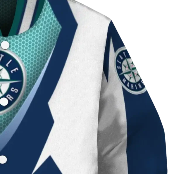 customized seattle mariners v stripes navy blue white varsity jacket premium grade