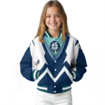 customized seattle mariners v stripes navy blue white varsity jacket best selling