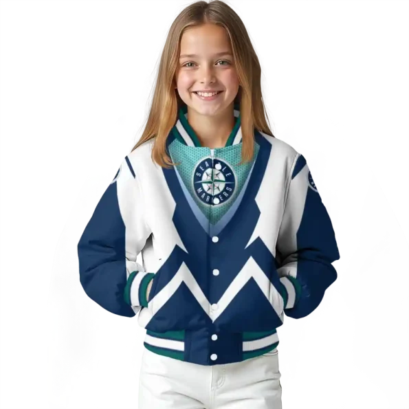 customized seattle mariners v stripes navy blue white varsity jacket top rated