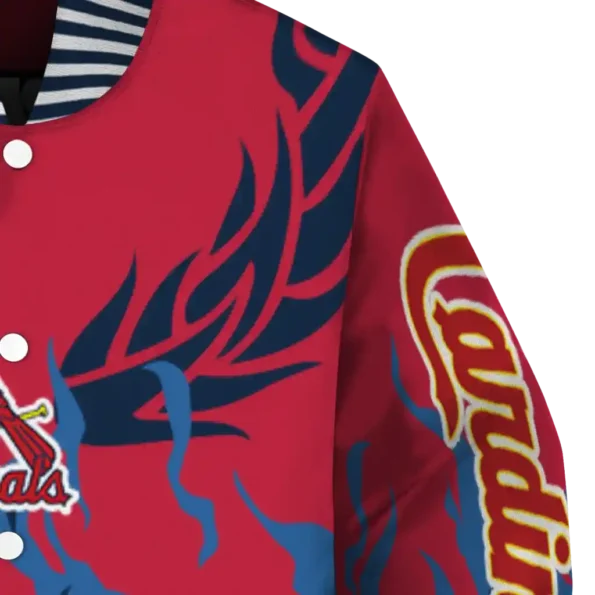 customized st louis cardinals winged blaze red white varsity jacket premium grade