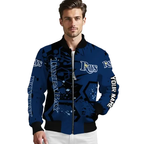 customized tampa bay rays hexagon cluster navy black bomber jacket high quality