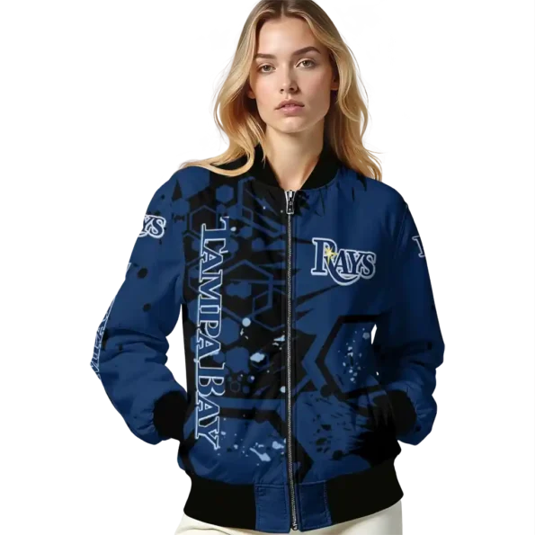 customized tampa bay rays hexagon cluster navy black bomber jacket latest model