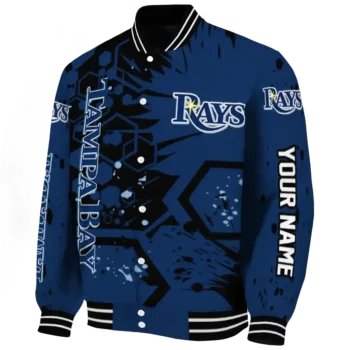customized tampa bay rays hexagon cluster navy black varsity jacket best selling