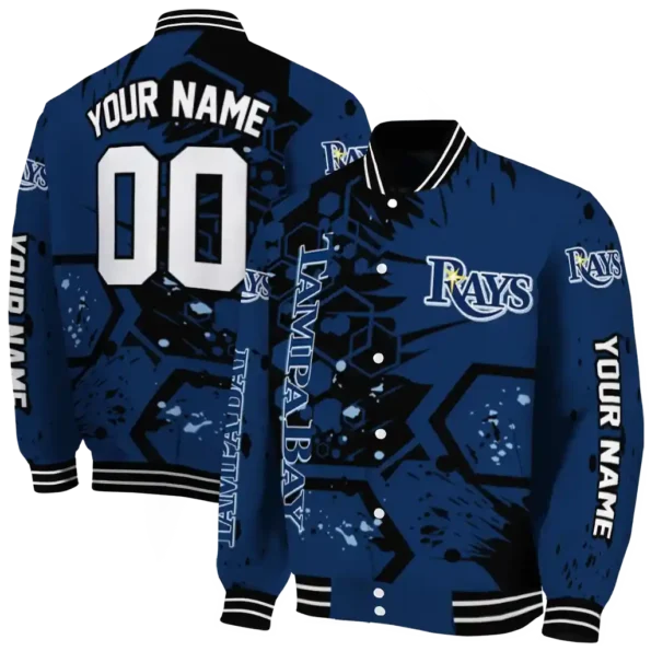 customized tampa bay rays hexagon cluster navy black varsity jacket fashion forward