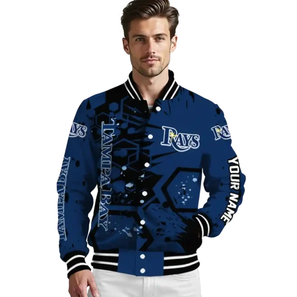 customized tampa bay rays hexagon cluster navy black varsity jacket high quality