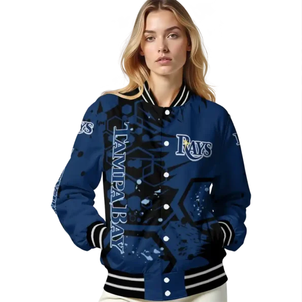customized tampa bay rays hexagon cluster navy black varsity jacket latest model