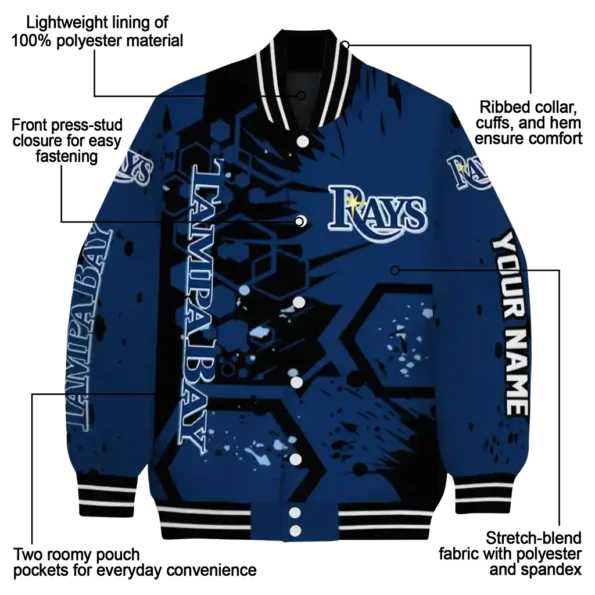 customized tampa bay rays hexagon cluster navy black varsity jacket new arrival