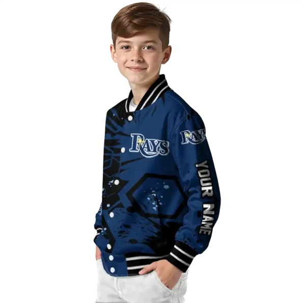 customized tampa bay rays hexagon cluster navy black varsity jacket trendy