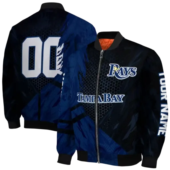 customized tampa bay rays hexagon mesh navy black bomber jacket fashion forward
