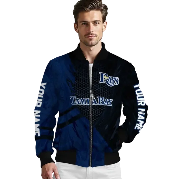 customized tampa bay rays hexagon mesh navy black bomber jacket high quality