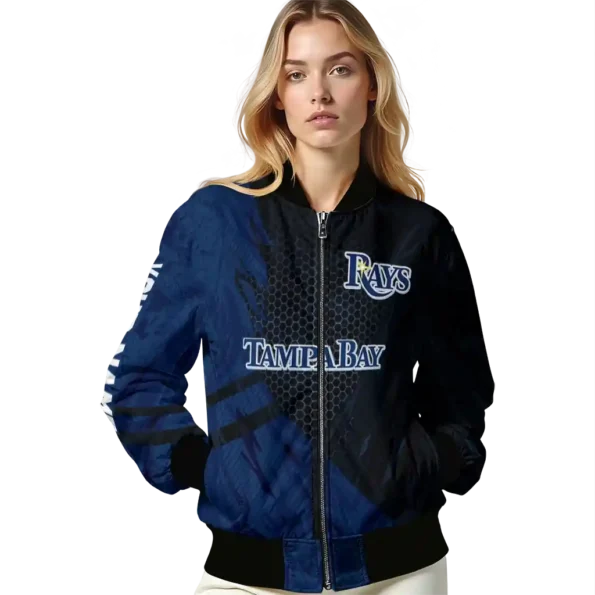 customized tampa bay rays hexagon mesh navy black bomber jacket latest model