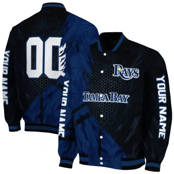 customized tampa bay rays hexagon mesh navy black varsity jacket fashion forward