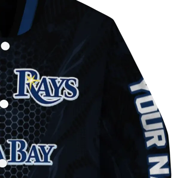 customized tampa bay rays hexagon mesh navy black varsity jacket premium grade