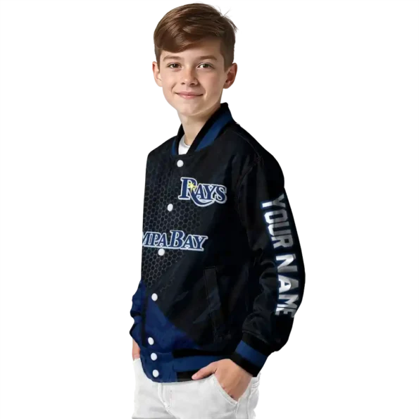 customized tampa bay rays hexagon mesh navy black varsity jacket trendy