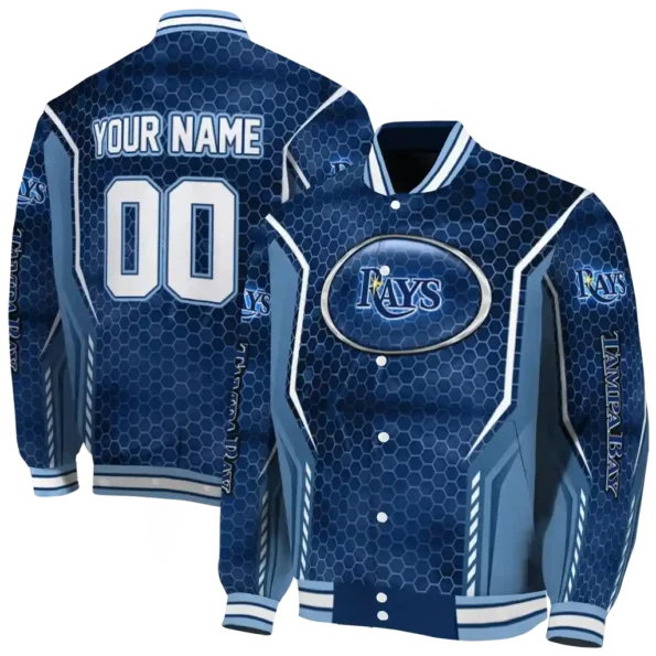 customized tampa bay rays power plate navy varsity jacket fashion forward