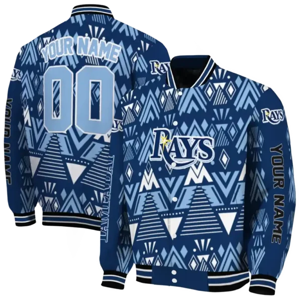 customized tampa bay rays pyramid shapes navy varsity jacket fashion forward