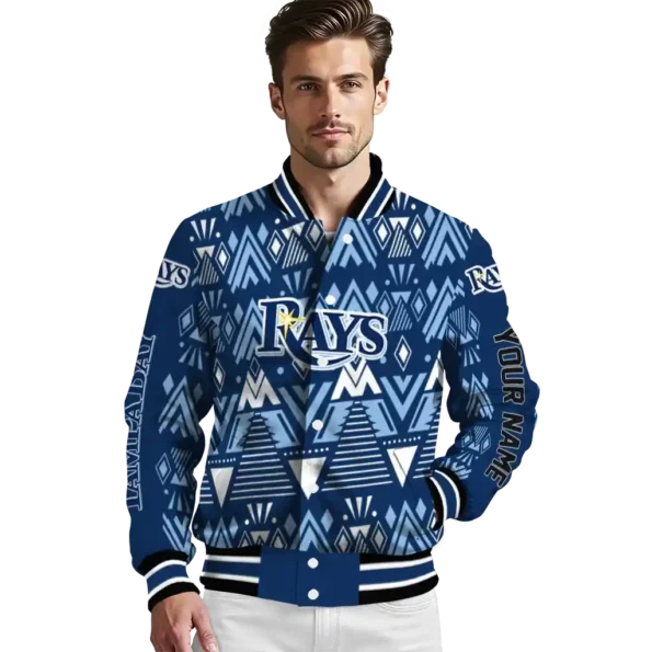 customized tampa bay rays pyramid shapes navy varsity jacket high quality