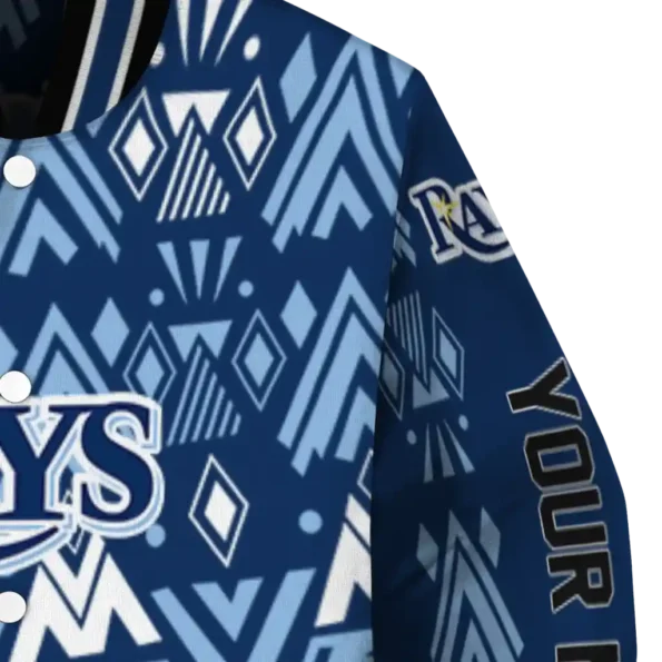 customized tampa bay rays pyramid shapes navy varsity jacket premium grade