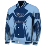 customized tampa bay rays spider mark navy light blue crocs varsity jacket best selling
