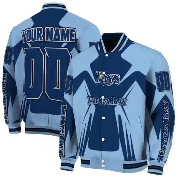 customized tampa bay rays spider mark navy light blue crocs varsity jacket fashion forward
