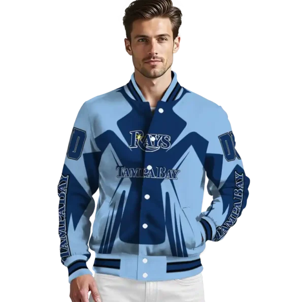 customized tampa bay rays spider mark navy light blue crocs varsity jacket high quality