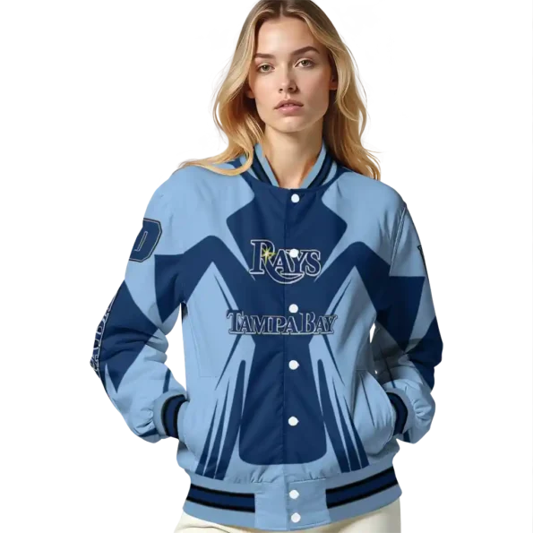 customized tampa bay rays spider mark navy light blue crocs varsity jacket latest model