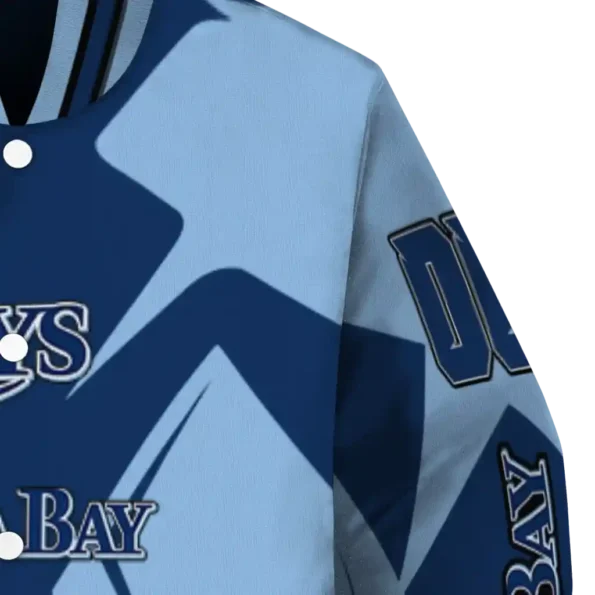 customized tampa bay rays spider mark navy light blue crocs varsity jacket premium grade