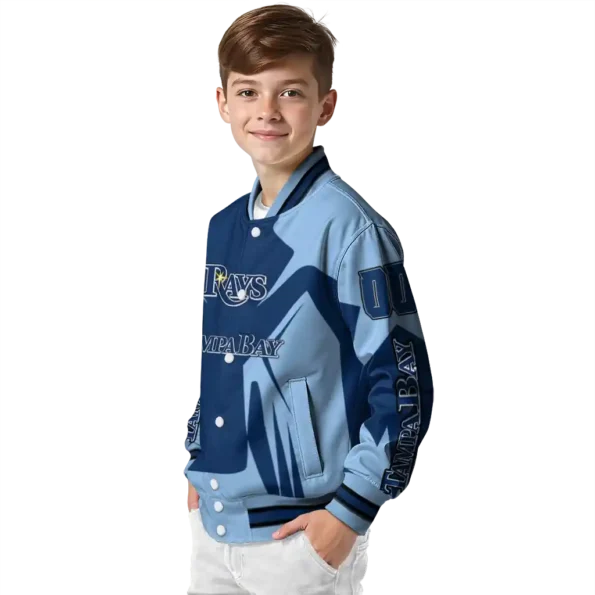 customized tampa bay rays spider mark navy light blue crocs varsity jacket trendy